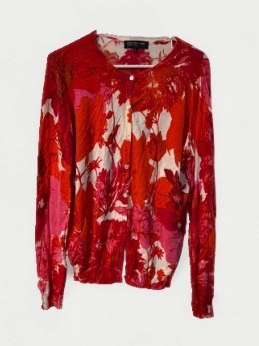 Jones New York Red and Pink Floral Button-Front cardigan